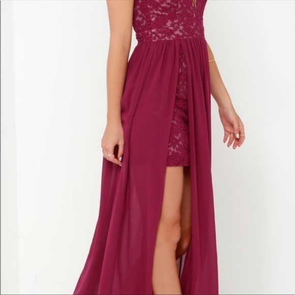 Lulus Make Way for Wonderful Berry Red Lace Maxi Dress Medium - Picture 3 of 11
